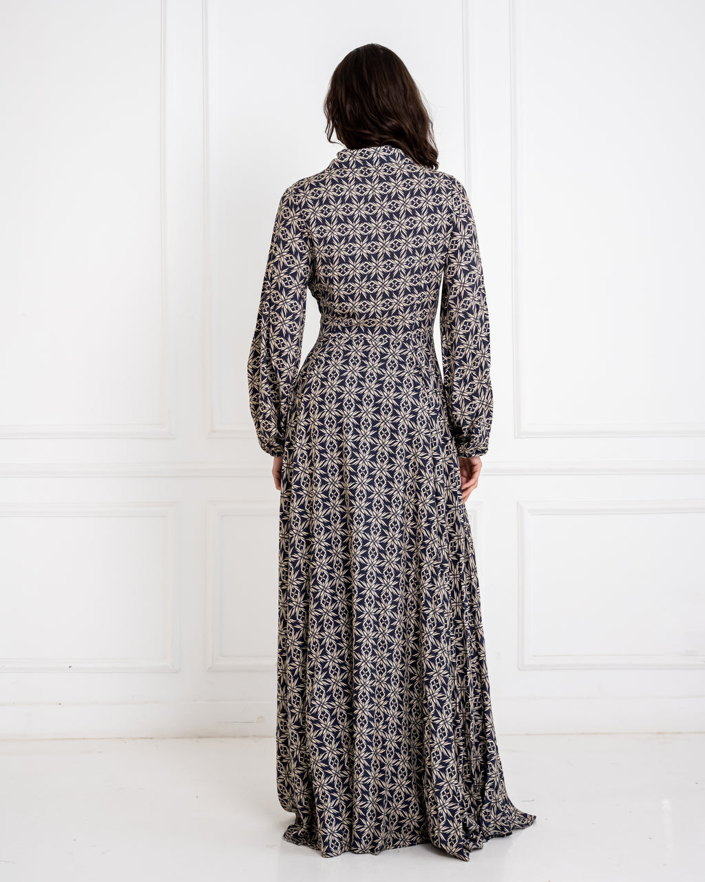 PRINTED COTTON FLOWY DRESS -BLUE BLACK