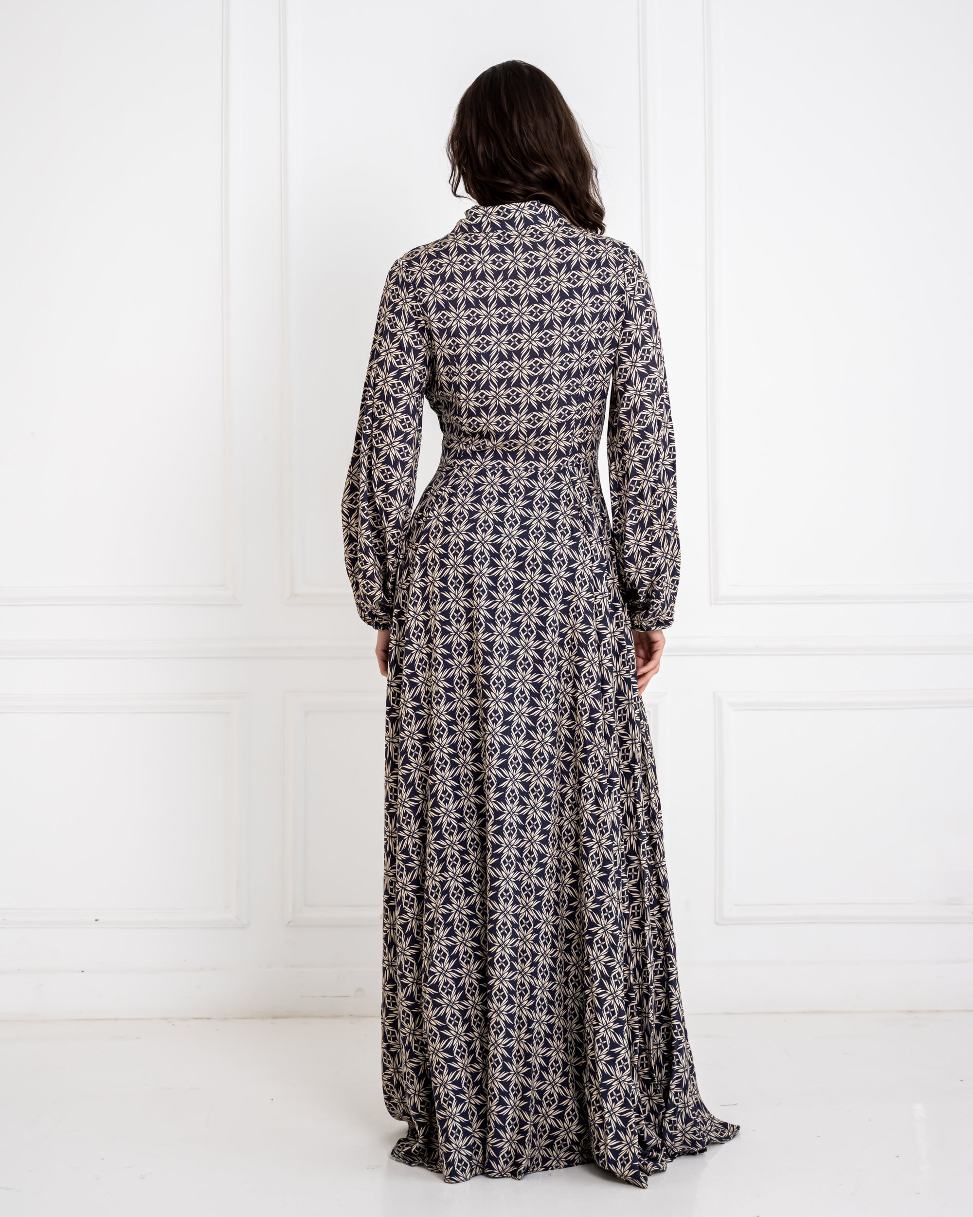 PRINTED COTTON FLOWY DRESS -BLUE BLACK