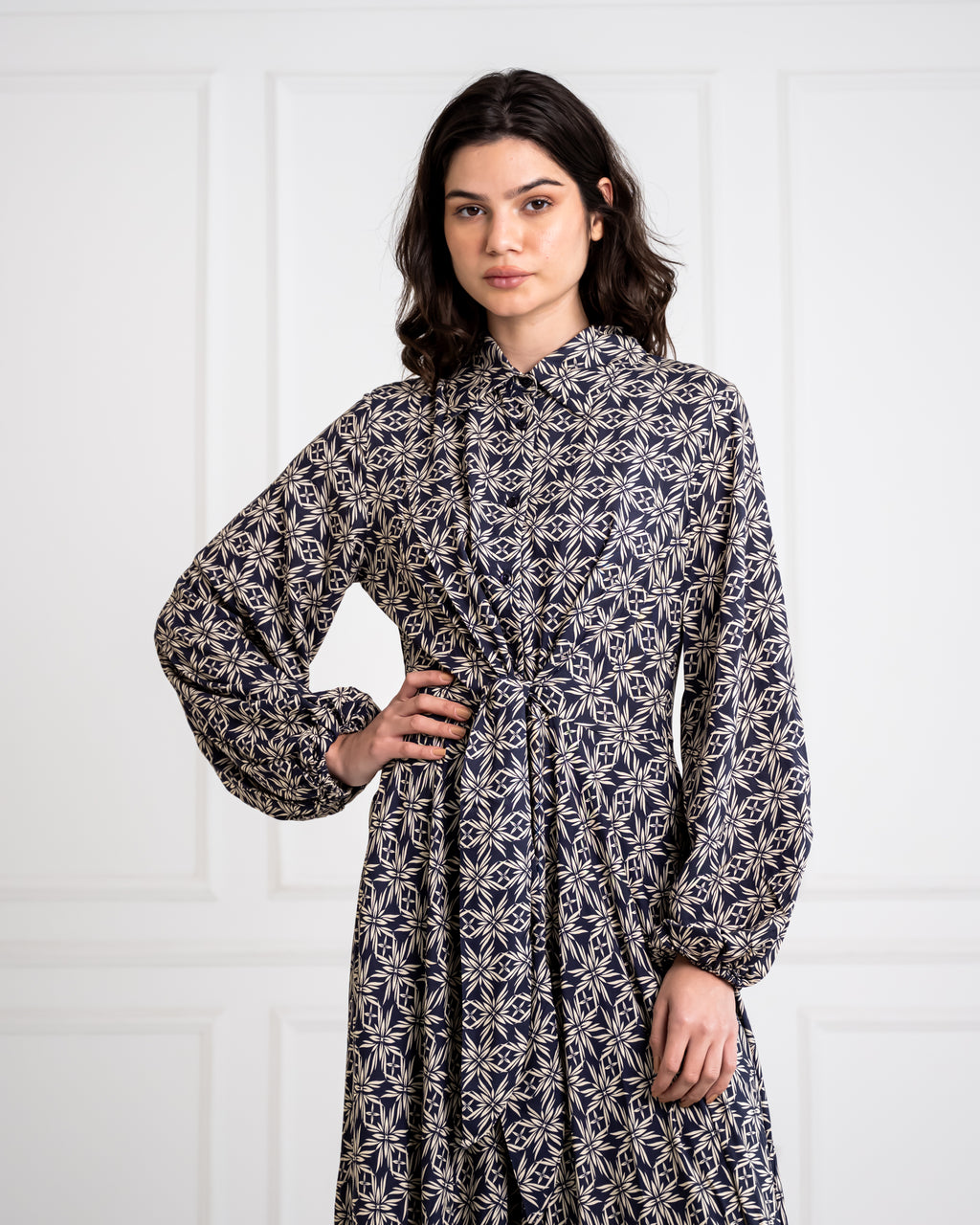 PRINTED COTTON FLOWY DRESS -BLUE BLACK