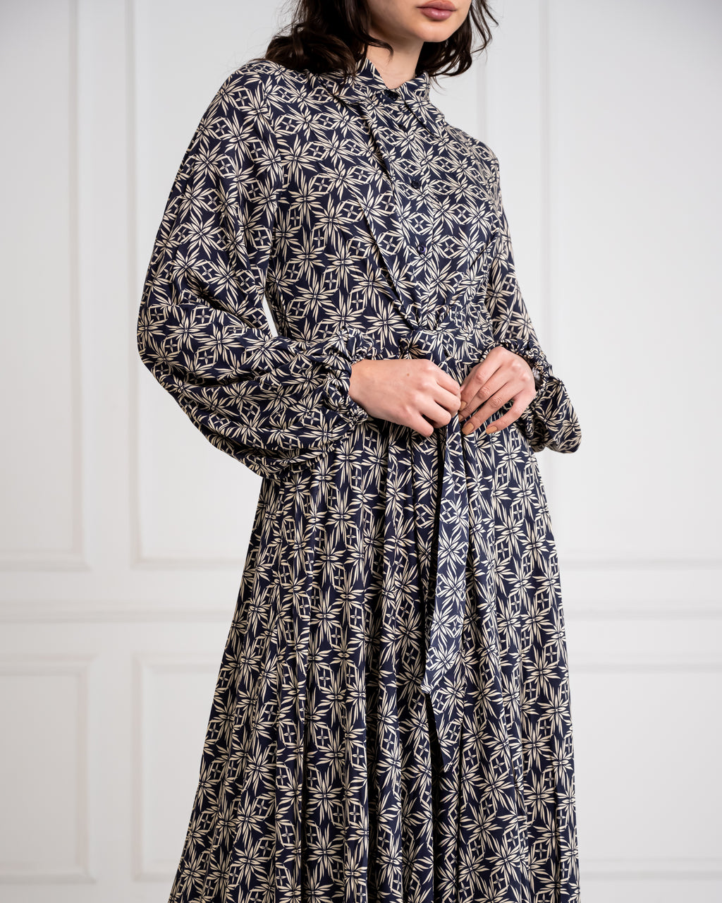 PRINTED COTTON FLOWY DRESS -BLUE BLACK