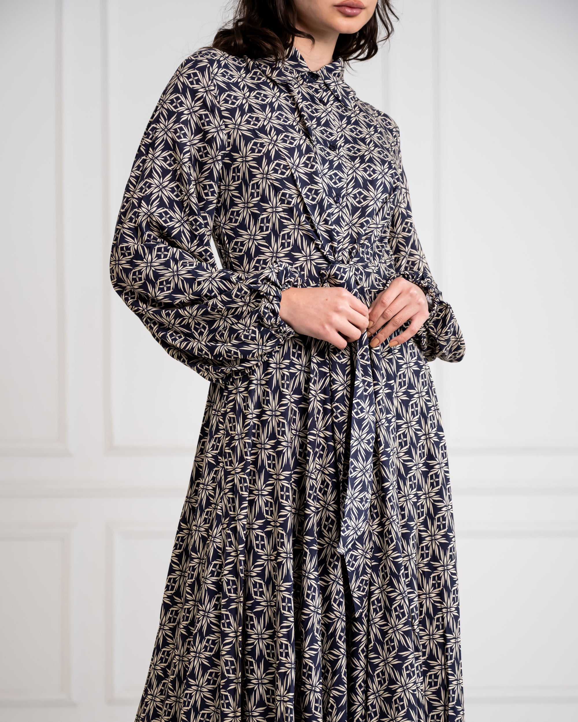 PRINTED COTTON FLOWY DRESS -BLUE BLACK