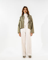 CROPPED DENIM JACKET-OLIVE