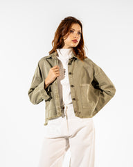 CROPPED DENIM JACKET-OLIVE