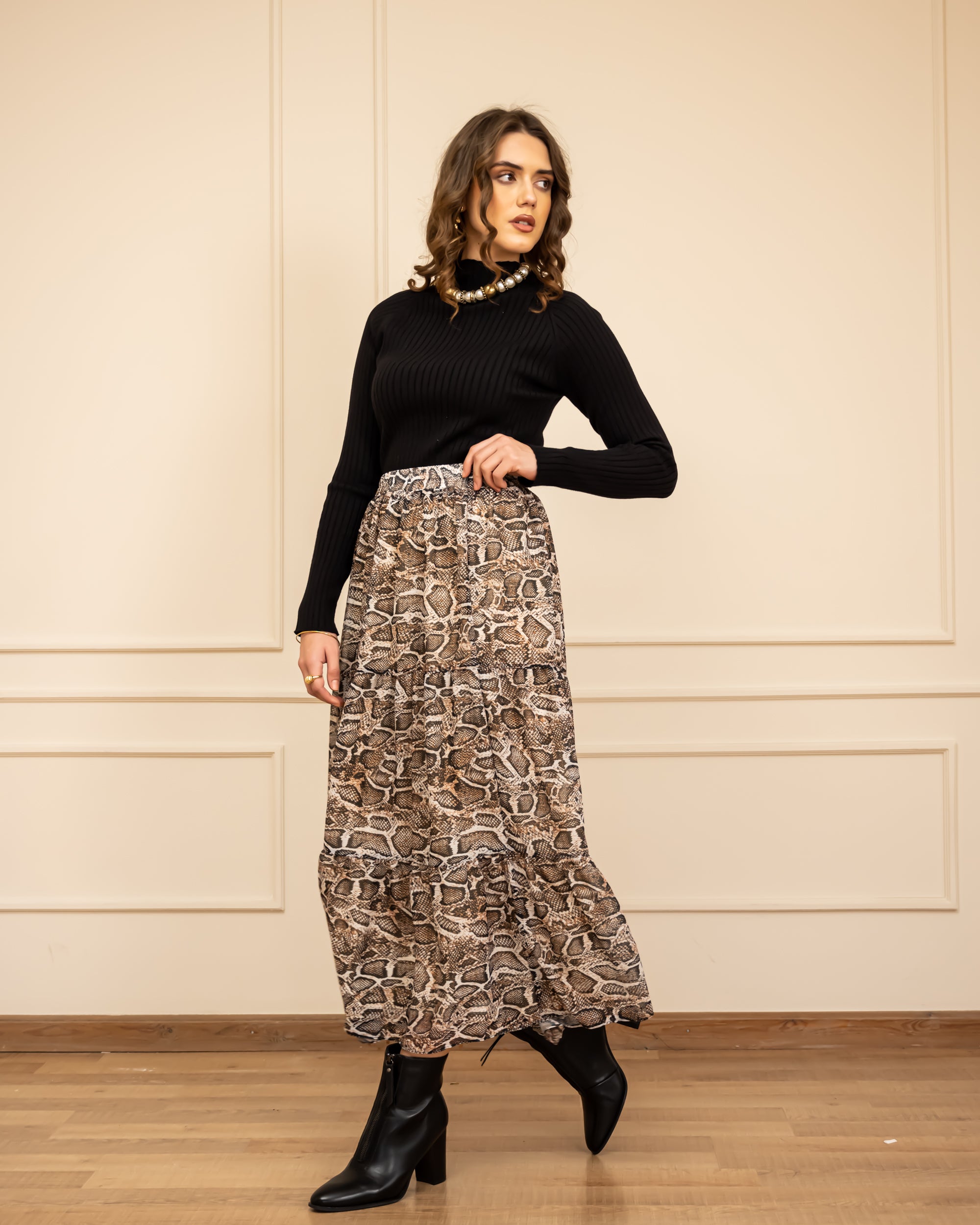 SNAKE SKIRT-BROWN