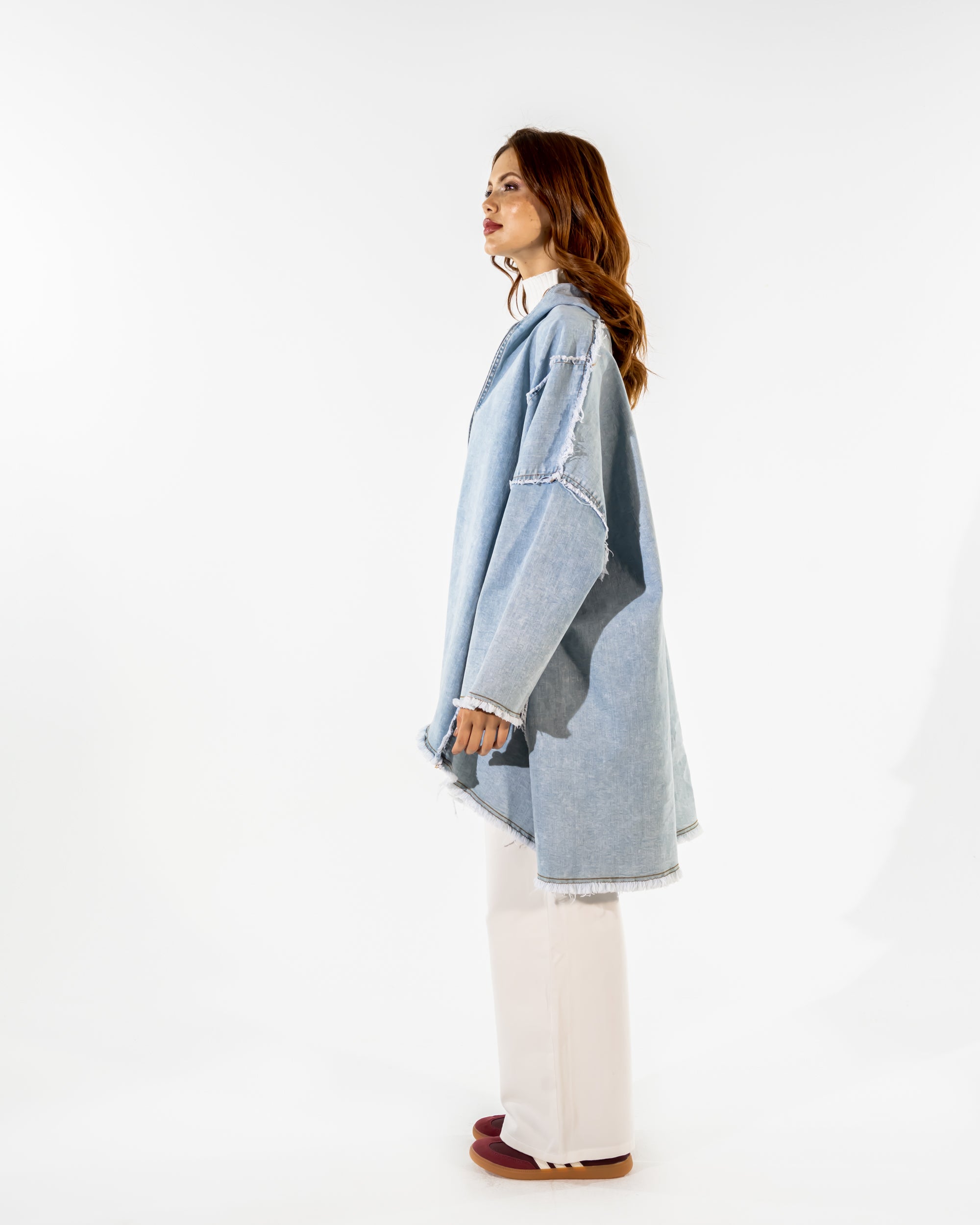 LONG DENIM CARDIGAN-BLUE