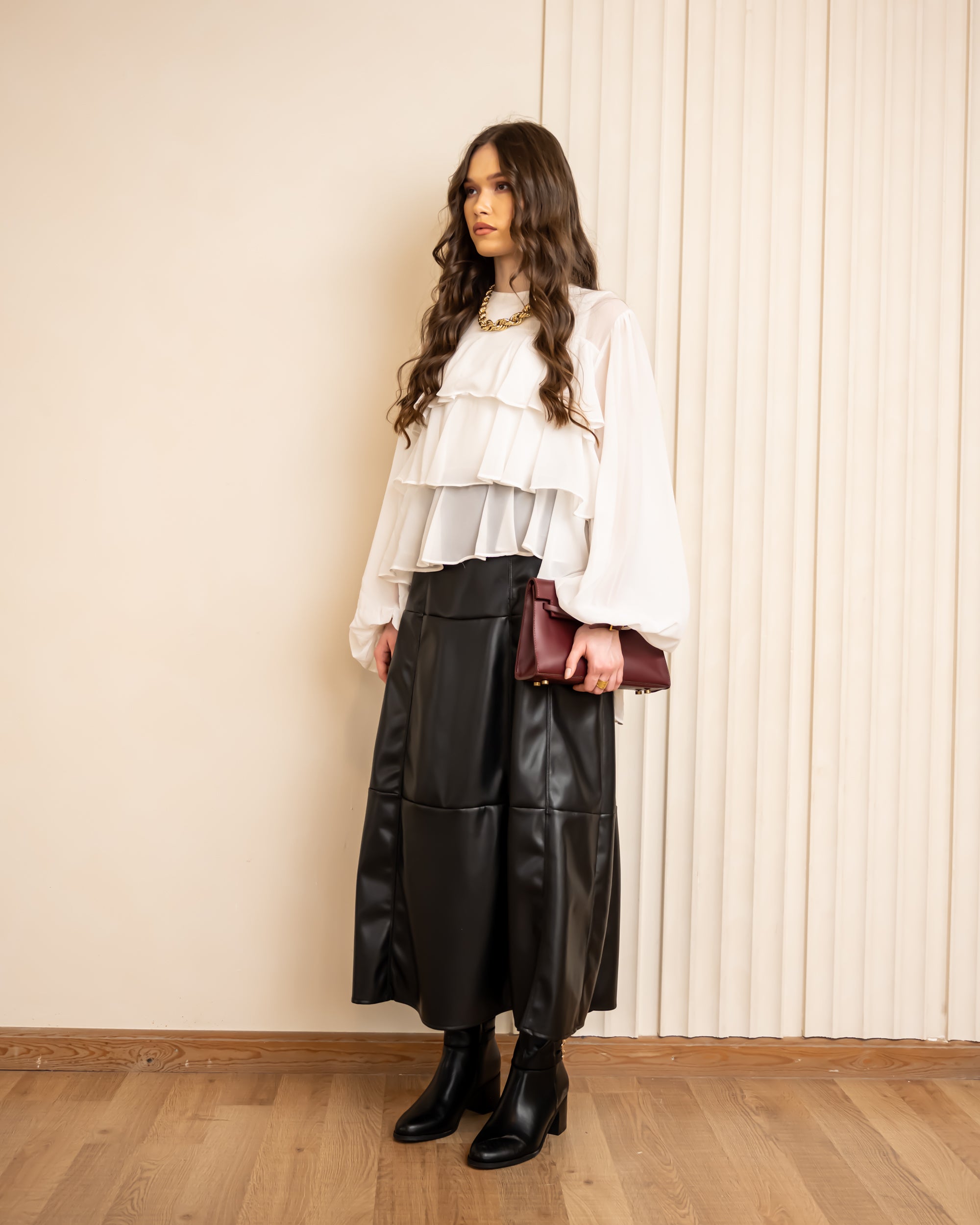 ROYAL LEATHER SKIRT-BLACK