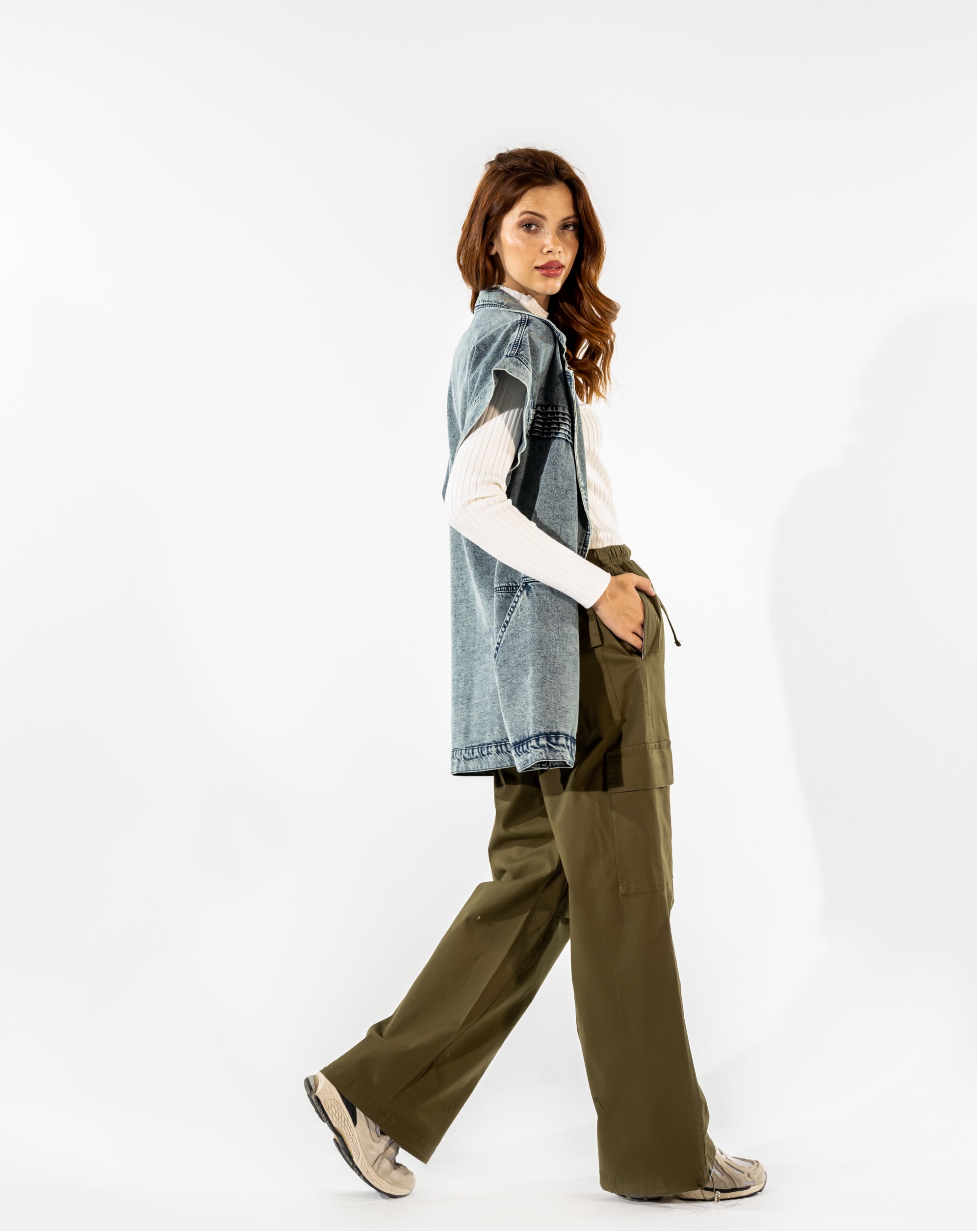 CARGO GABARDINE PANTS-OLIVE