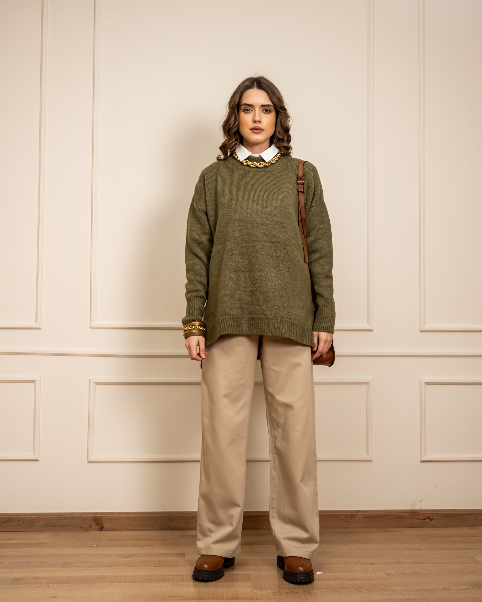 STRAIGHT GABARDINE PANTS -BEIGE