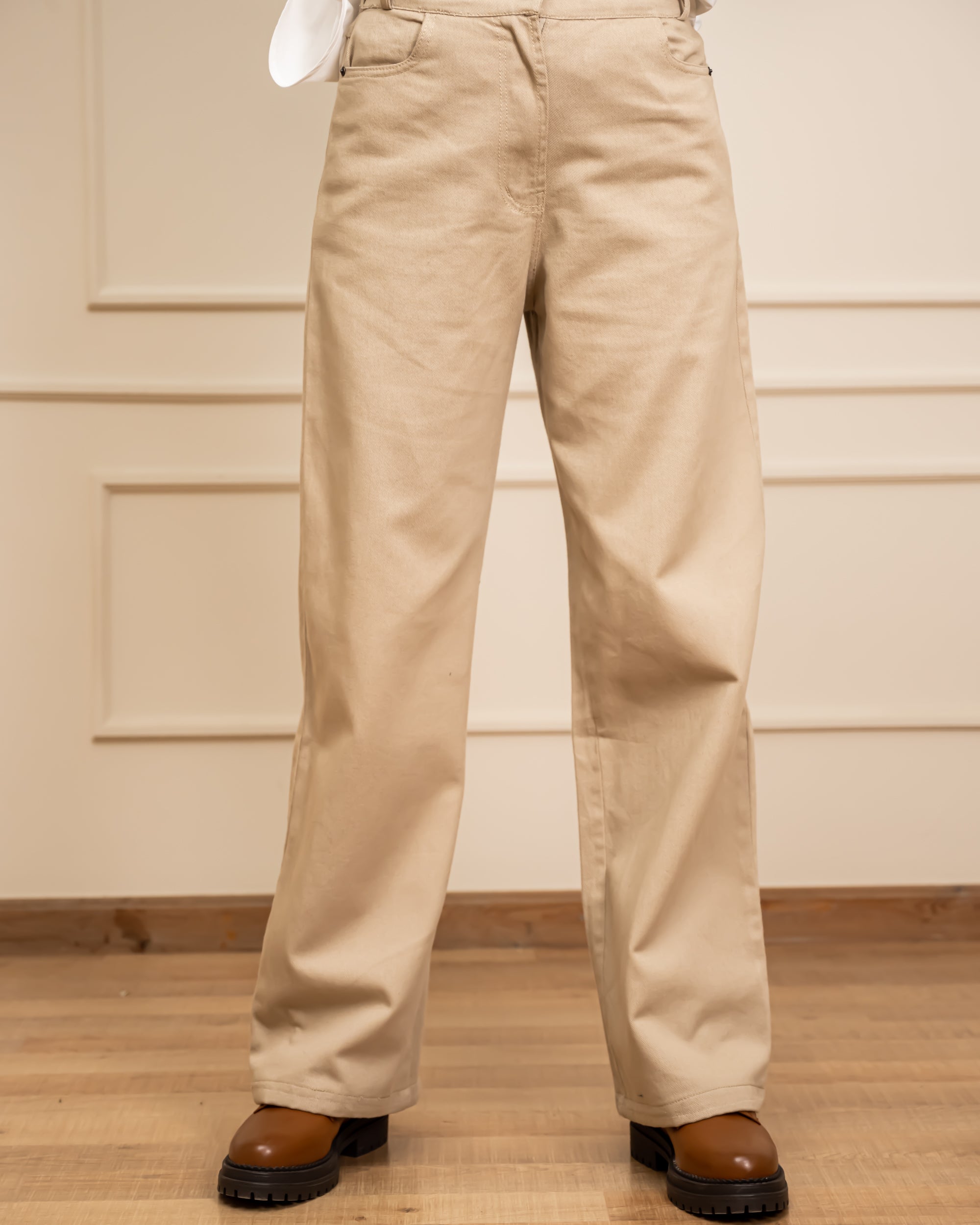 STRAIGHT GABARDINE PANTS -BEIGE