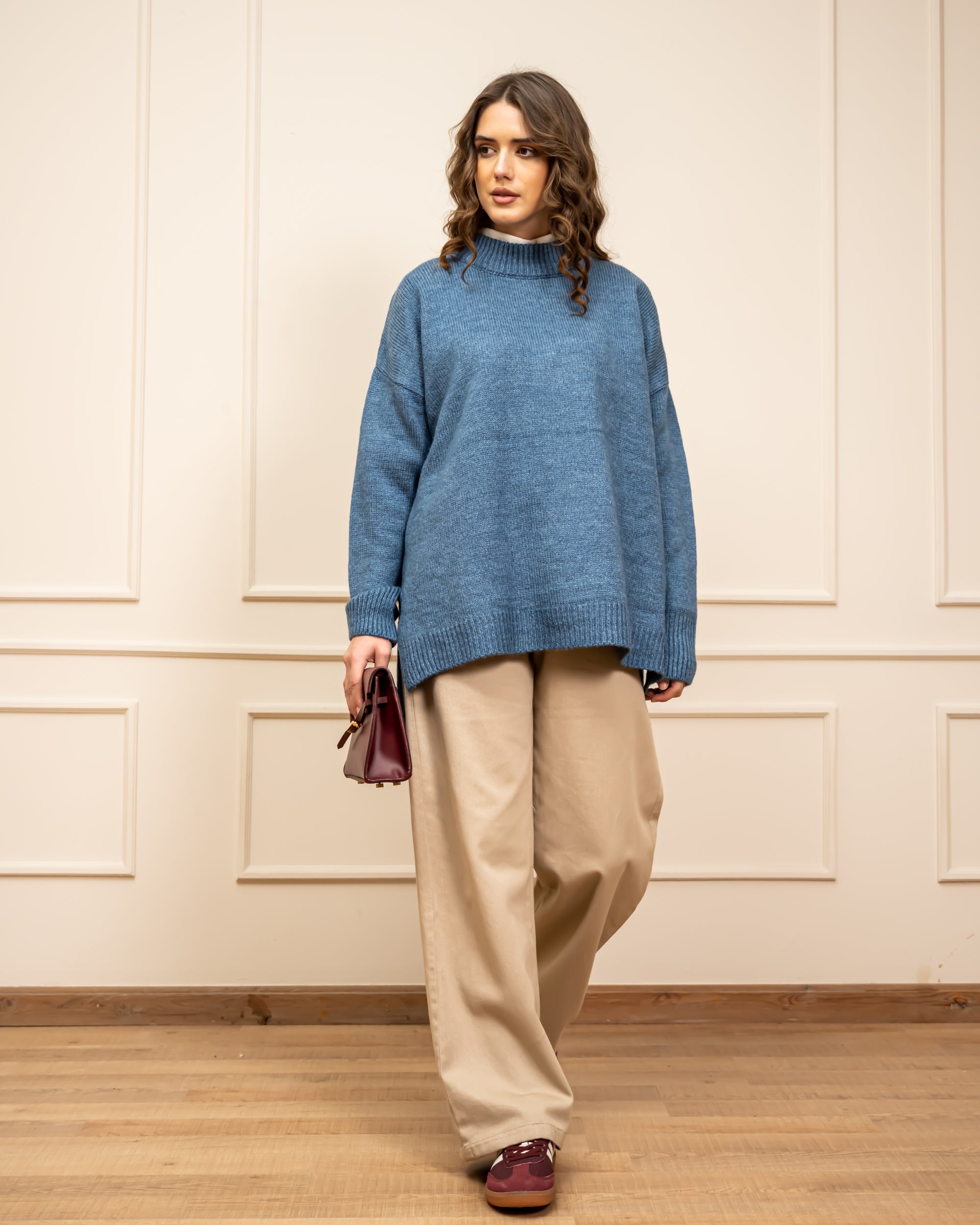 STRAIGHT GABARDINE PANTS -BEIGE