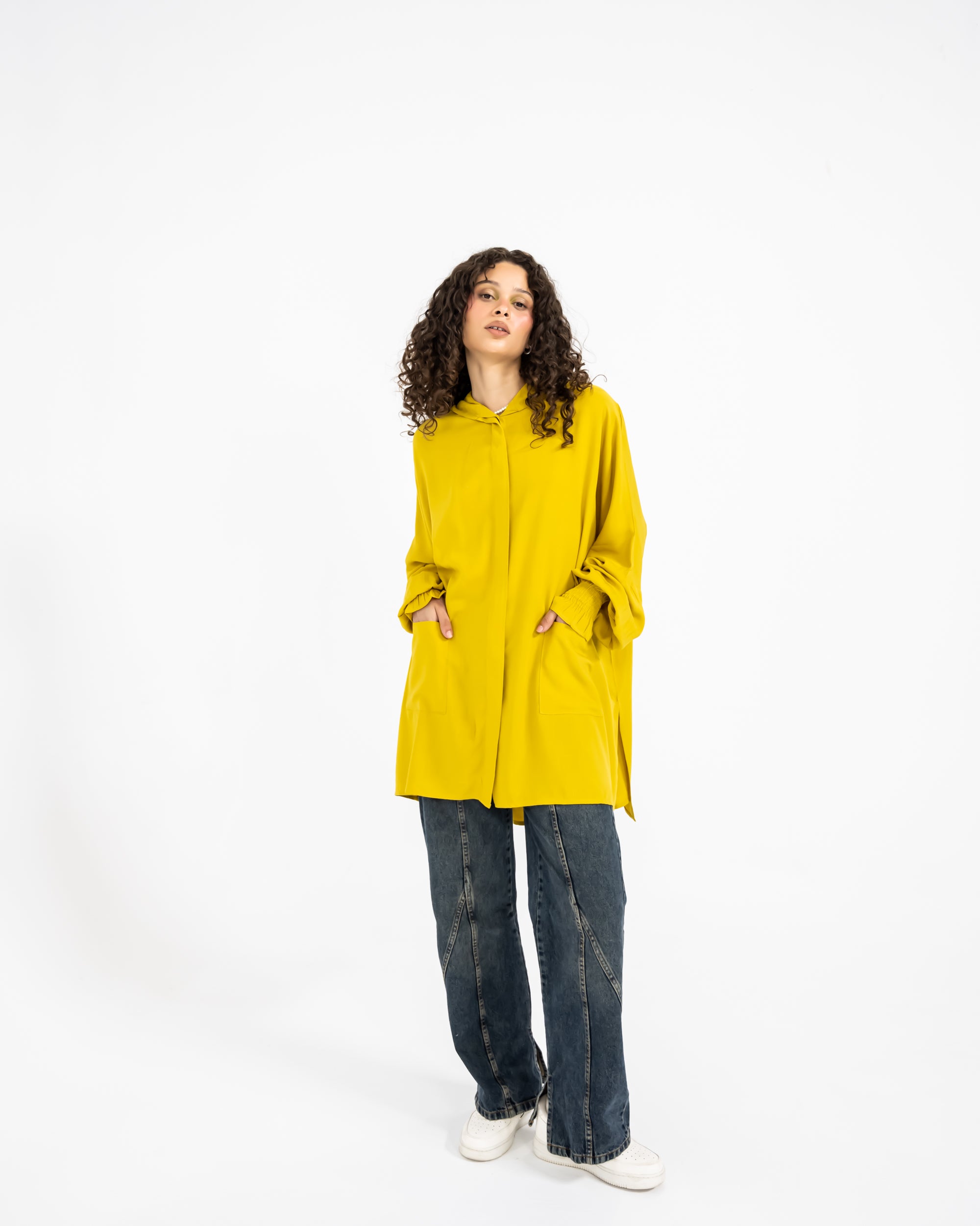 WITH HOODIE LINEN SHIRT-YELLOW