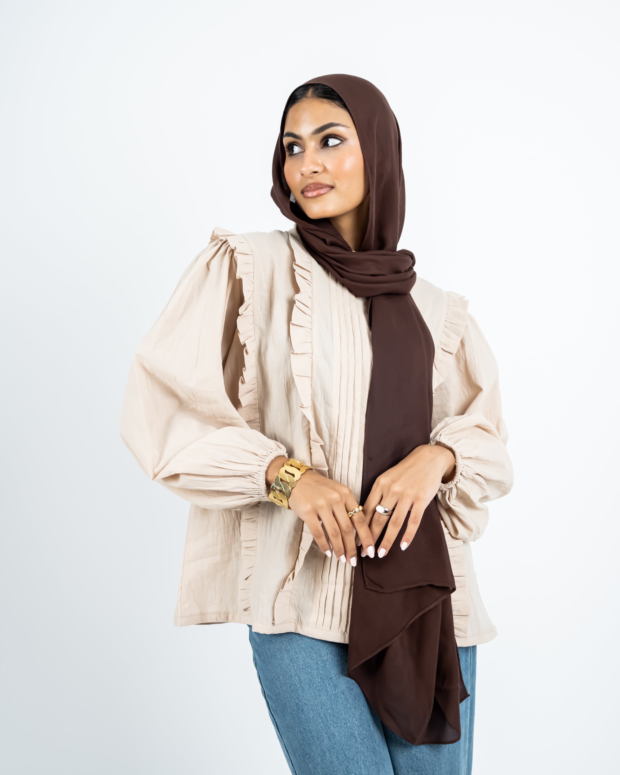 RUFFLED BLOUSE -CAFE