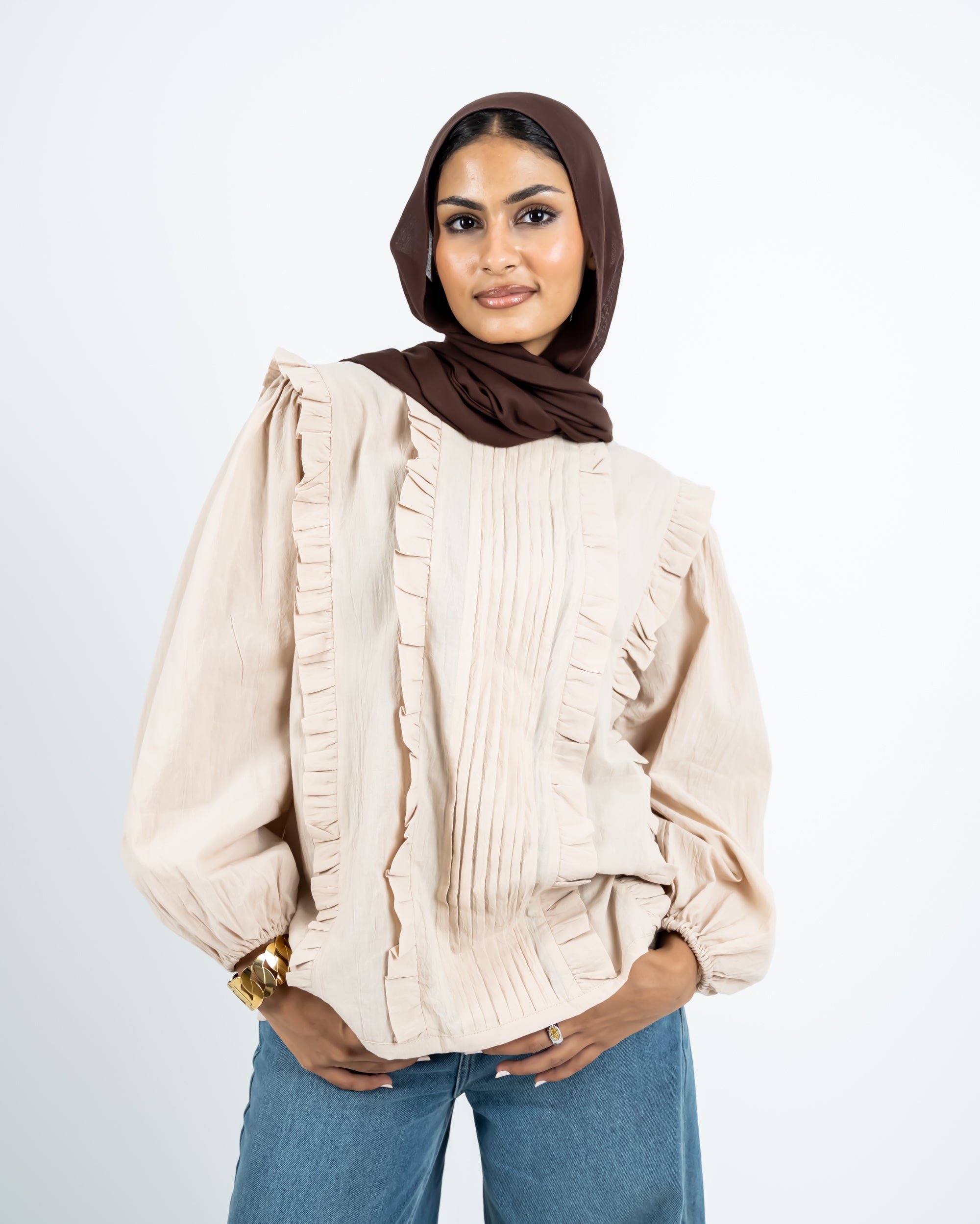 RUFFLED BLOUSE -CAFE