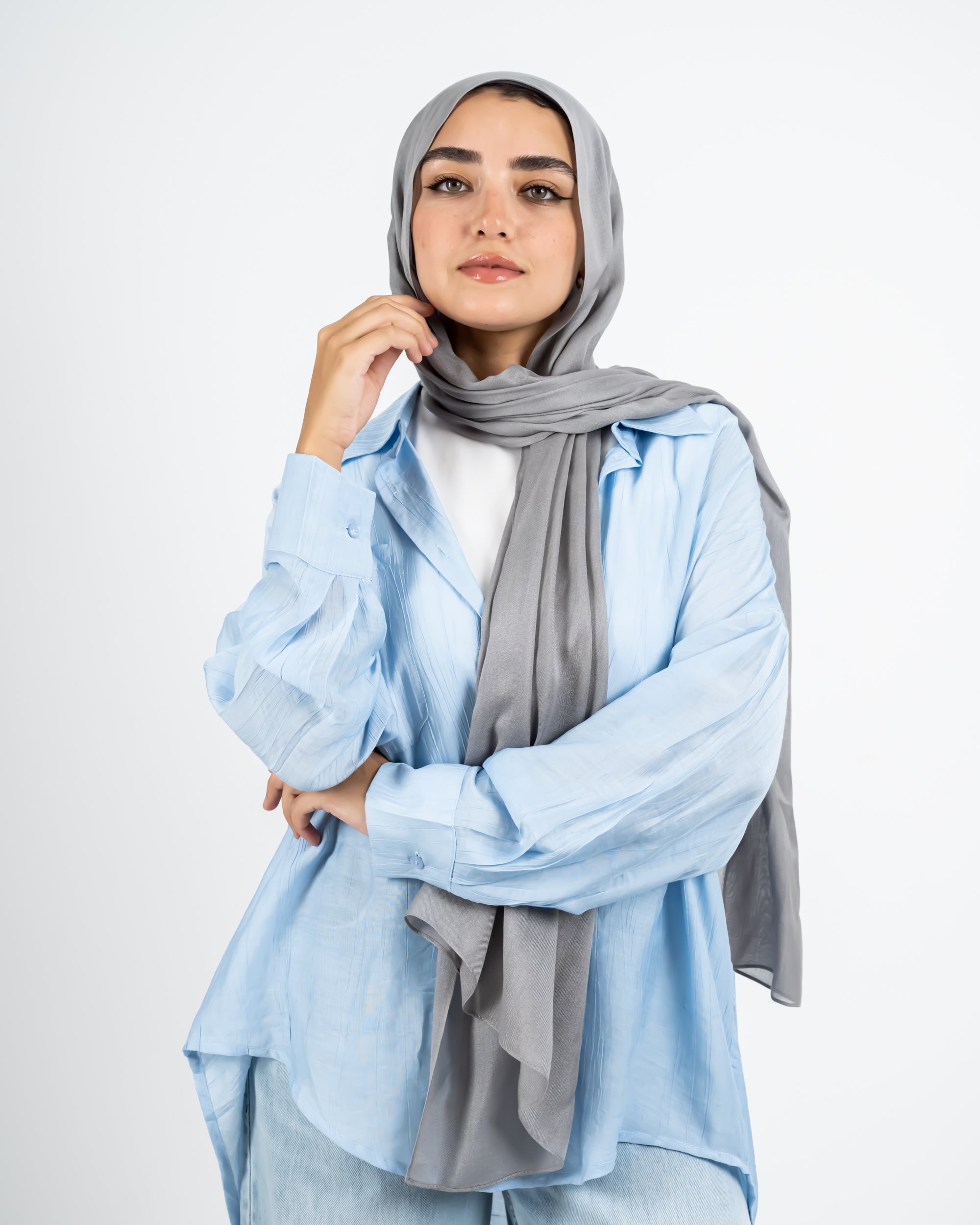 LINEN PLAIN SCARF -GRAY