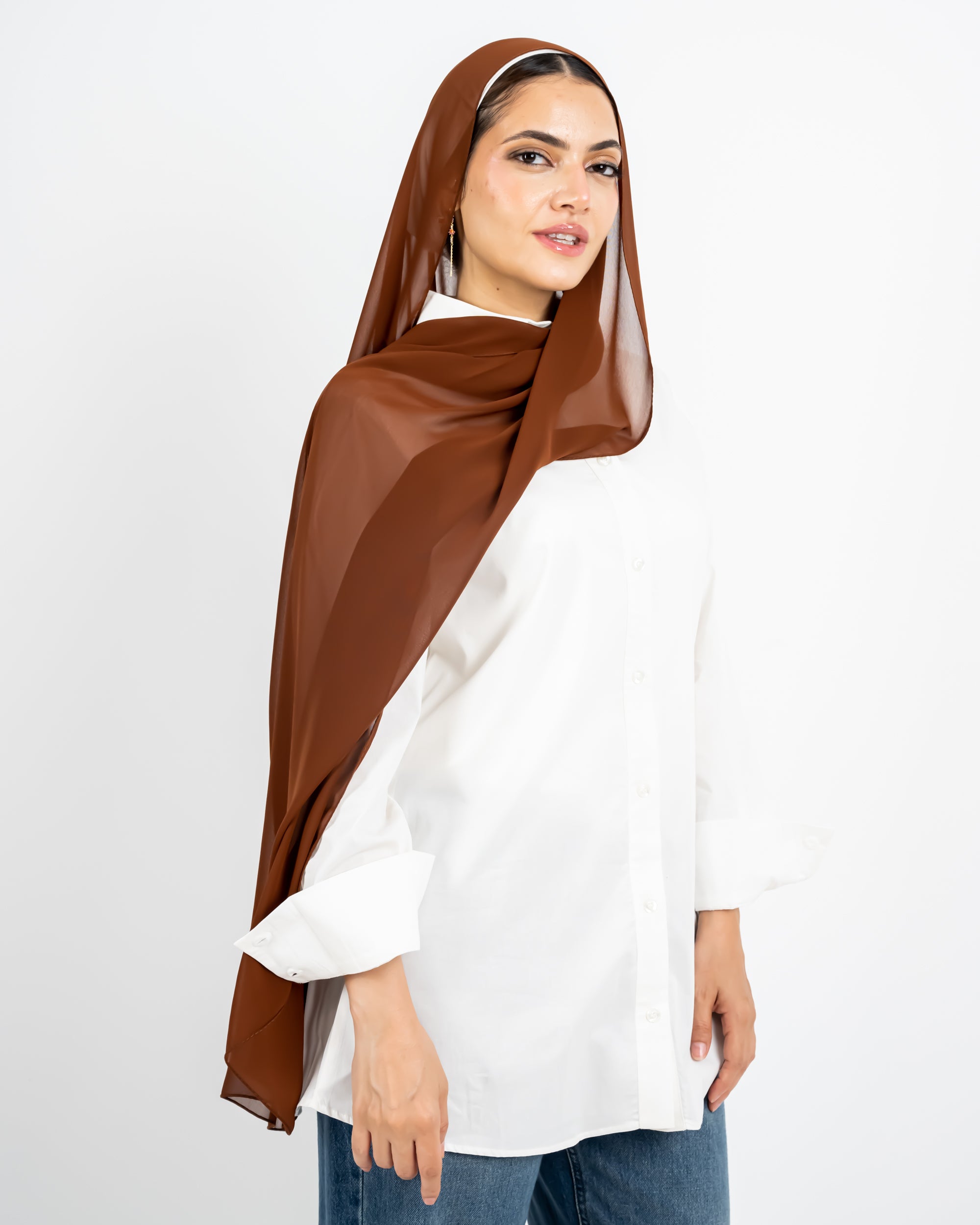 CHIFFON SCARF -BROWN