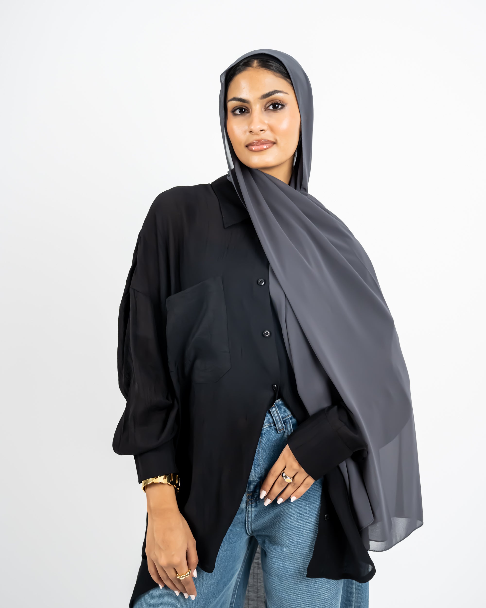 وشاح شيفون - رمادي غامق