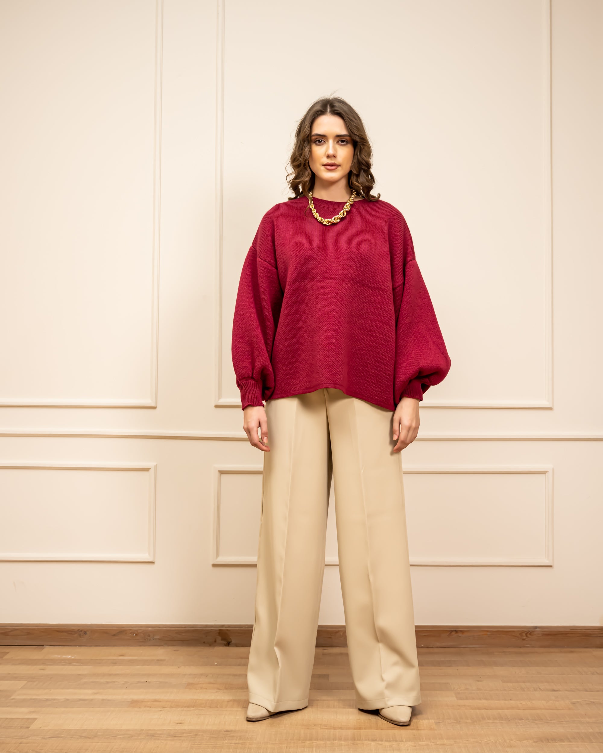 CLASSIC WIDE LEG PANTS-BEIGE