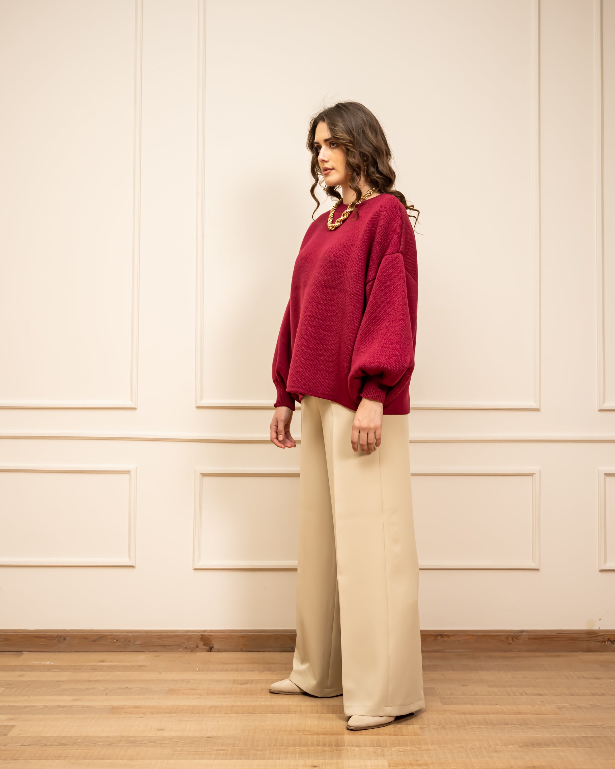 CLASSIC WIDE LEG PANTS-BEIGE