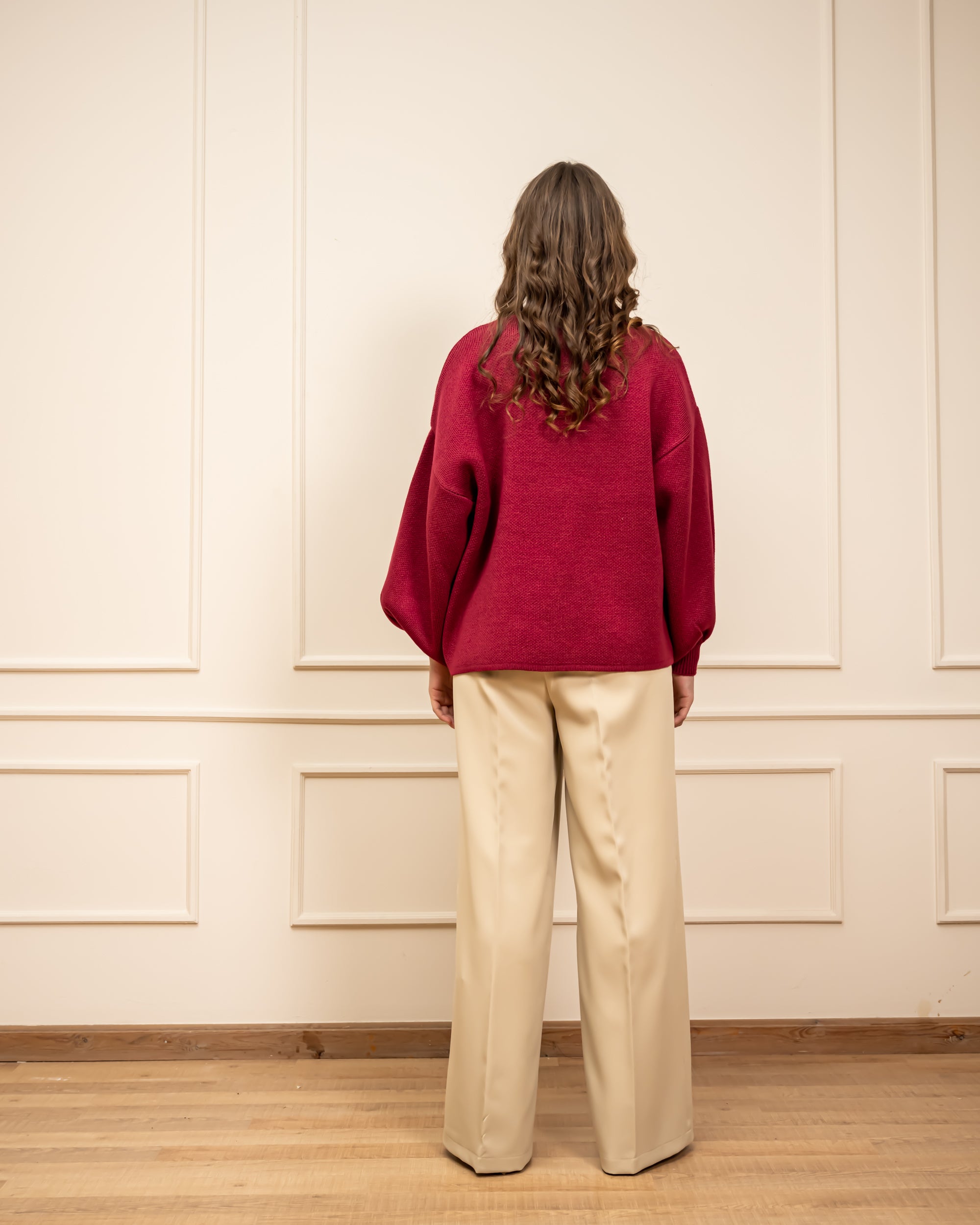 CLASSIC WIDE LEG PANTS-BEIGE