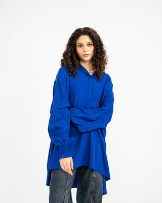 WITH HOODIE LINEN SHIRT-BLUE