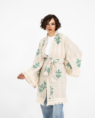 EMBROIDERED LINEN CARDIGAN -PAIGE