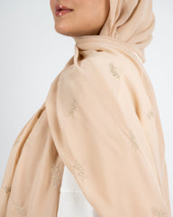 EMBROIDERED CHIFFON SCARF -NUDE