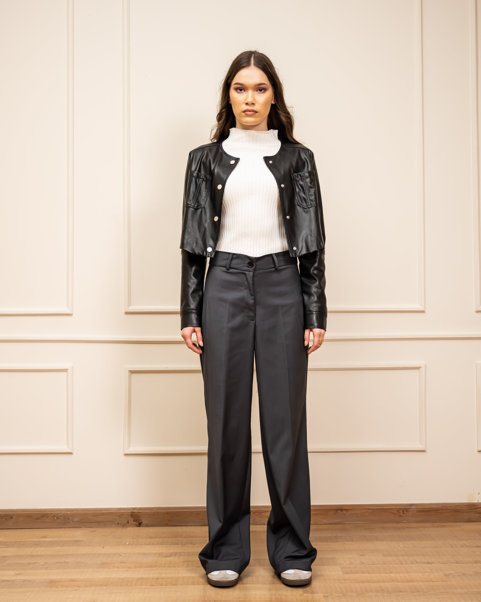 CLASSIC WIDE LEG PANTS-GRAY