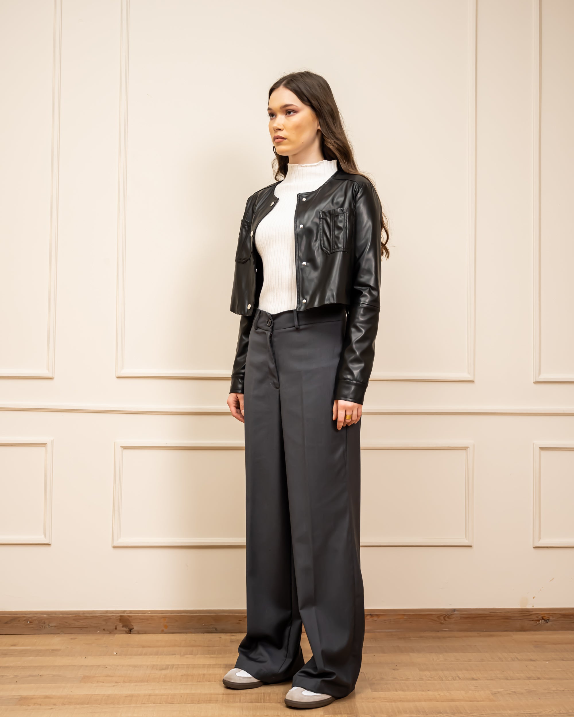 CLASSIC WIDE LEG PANTS-GRAY