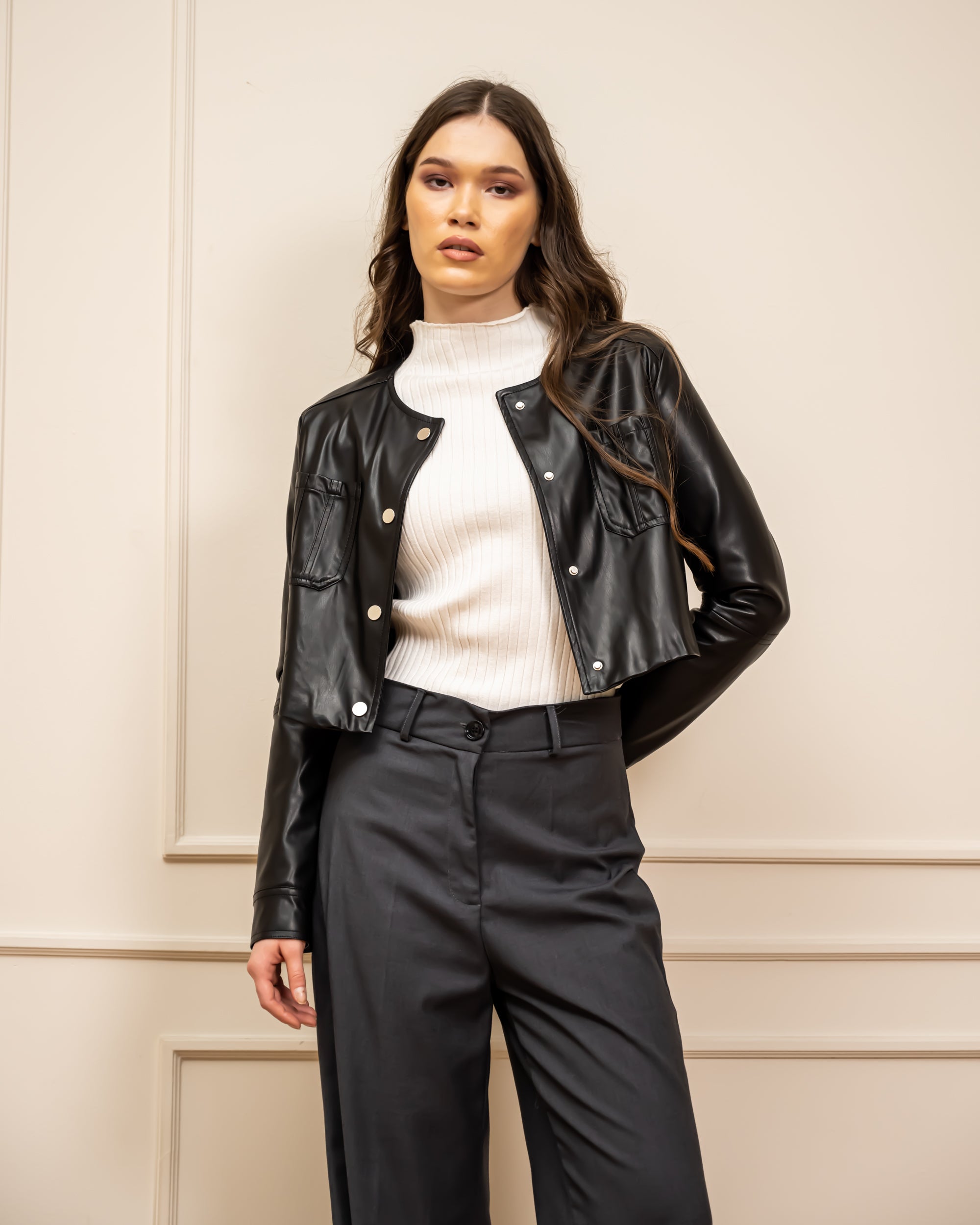 CLASSIC WIDE LEG PANTS-GRAY