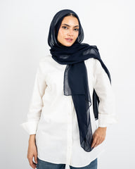 LINEN PLAIN SCARF -BLUE BLACK