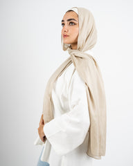 LINEN PLAIN SCARF -DARK BEIGE