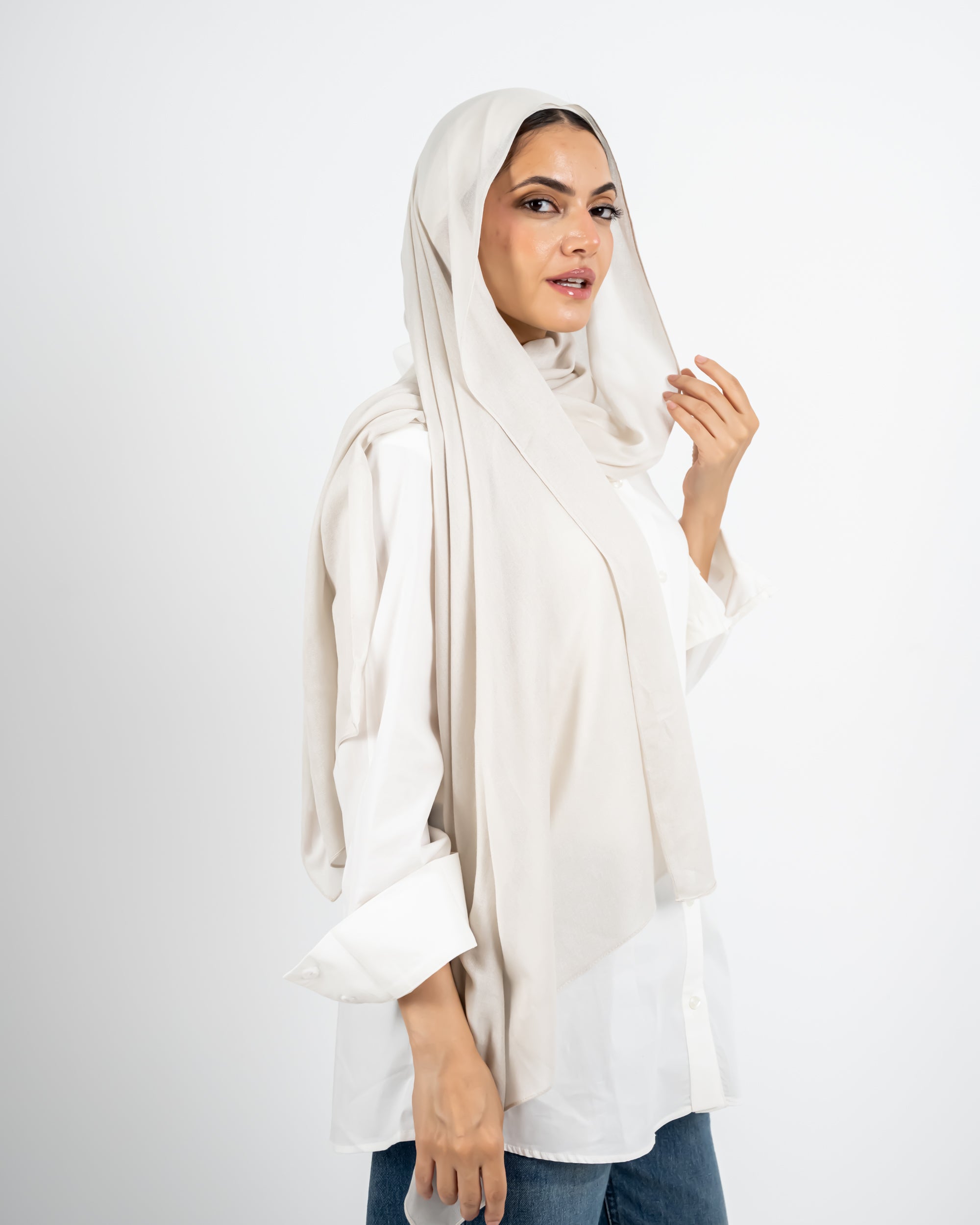 LINEN PLAIN SCARF -BEIGE