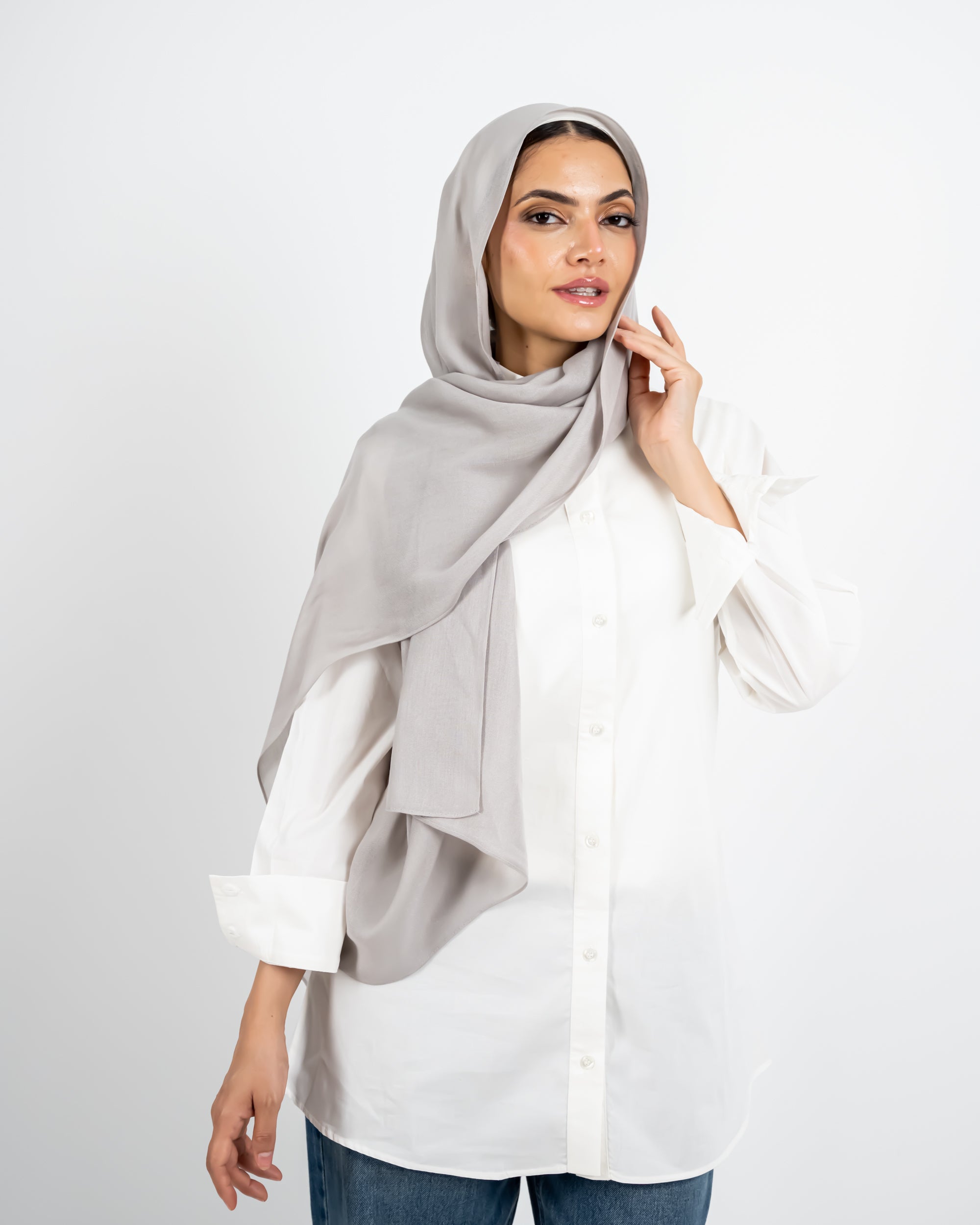 LINEN PLAIN SCARF -SILVER