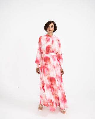 PRINTED CHIFFON DRESS-PINK