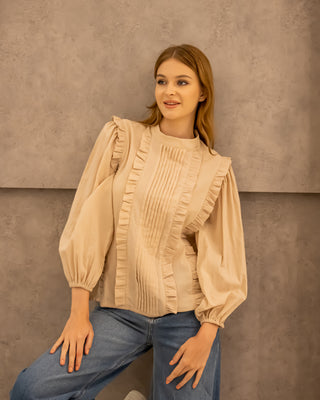 RUFFLED BLOUSE -CAFE