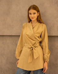 WRAPPED COTTON BLOUSE -BEIGE