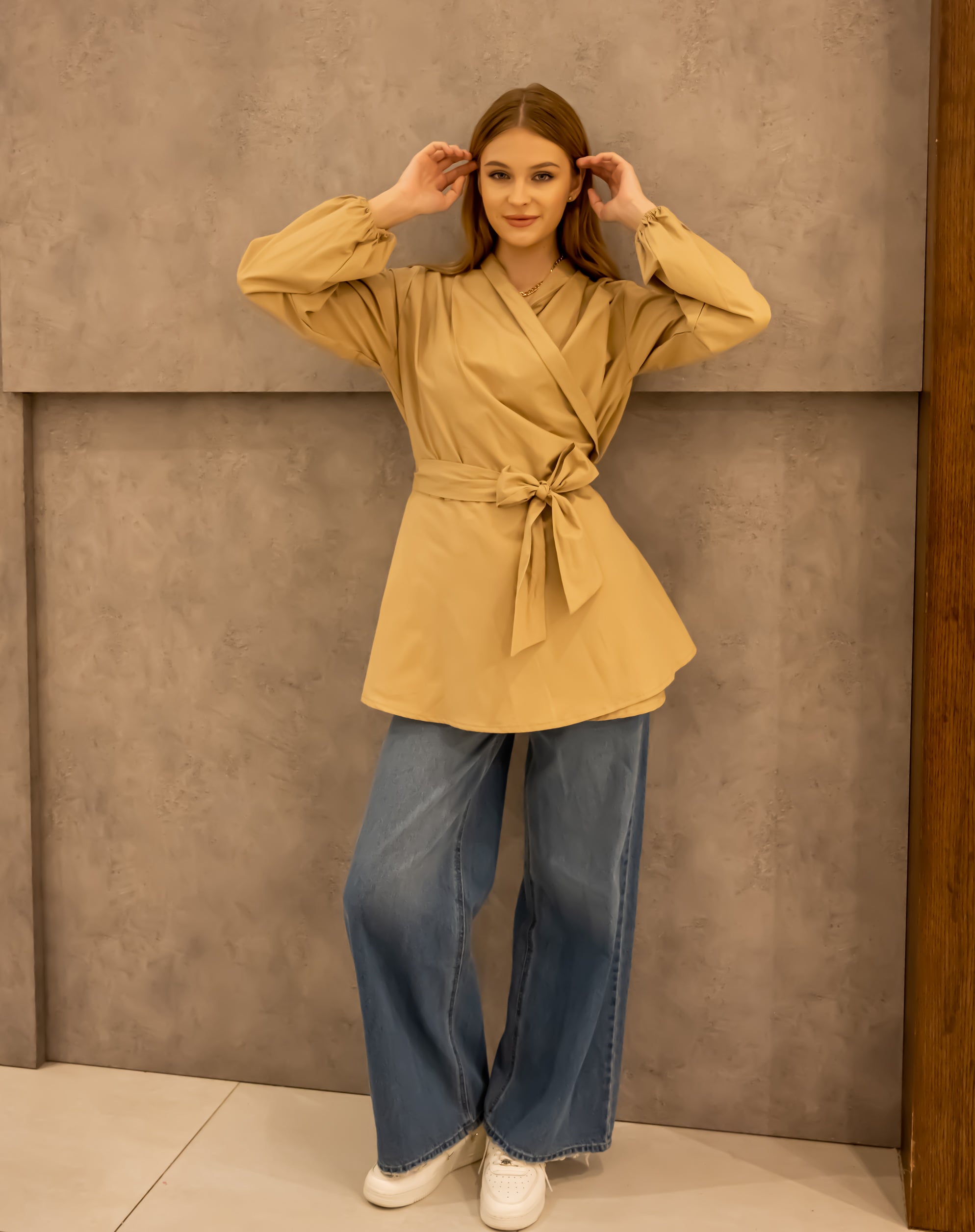WRAPPED COTTON BLOUSE -BEIGE