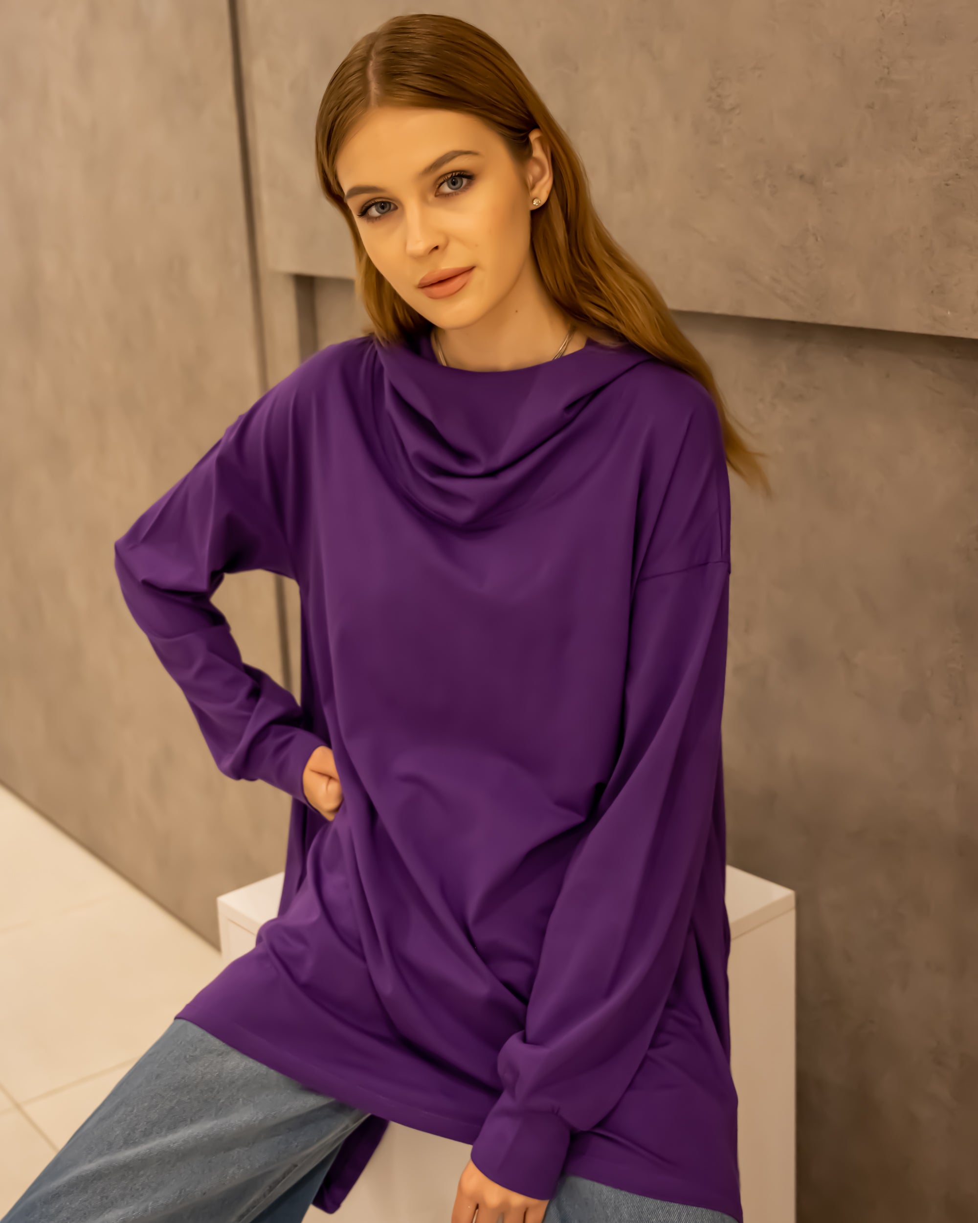 WITH HOODIE OVERSIZED SHIRT -PURPLE
