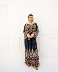 PAISLEY PATTERN CHFFON DRESS-NAVY BLUE