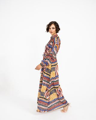 PRINTED LINEN DRESS-MIXED