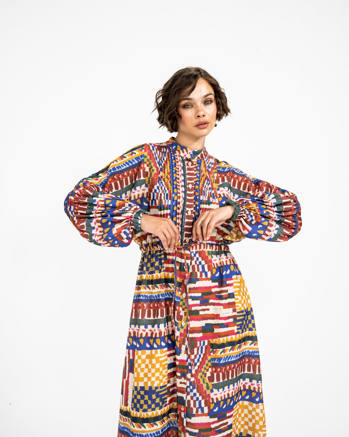 PRINTED LINEN DRESS-MIXED