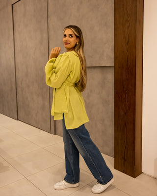 WRAPPED LINEN BLOUSE -LEMON