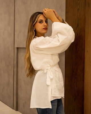 WRAPPED LINEN BLOUSE -WHITE