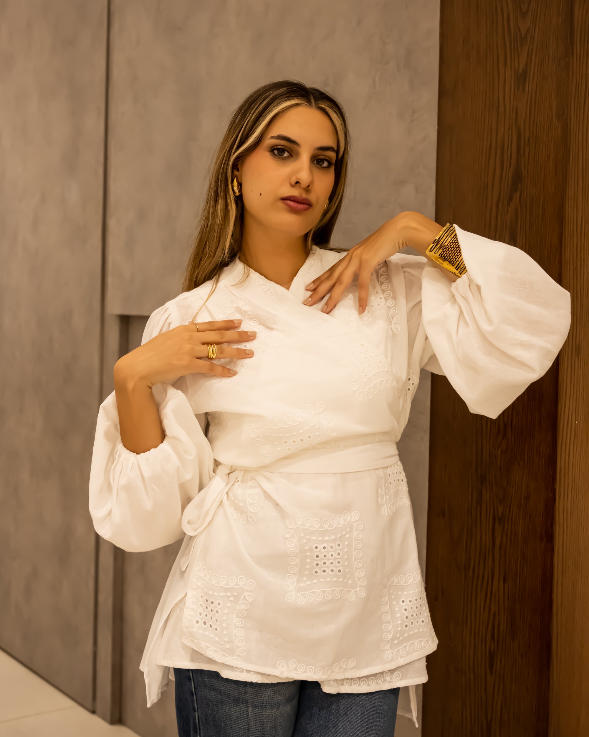 WRAPPED LINEN BLOUSE -WHITE