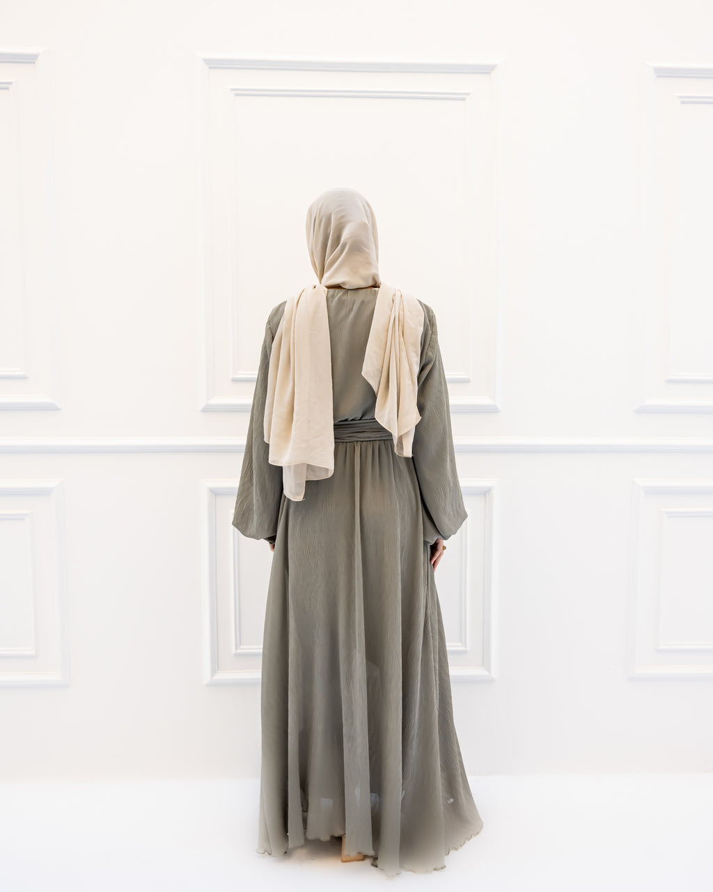 pleated chiffon dress-OLIVE