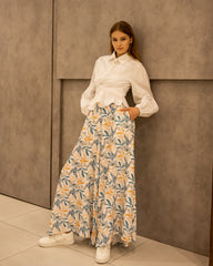 LEAVES WIDE LEG PANT-BABY BLUE