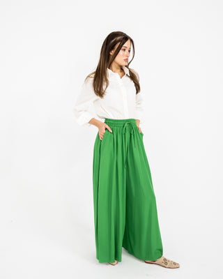 LINEN WIDE LEG PANT-GREEN