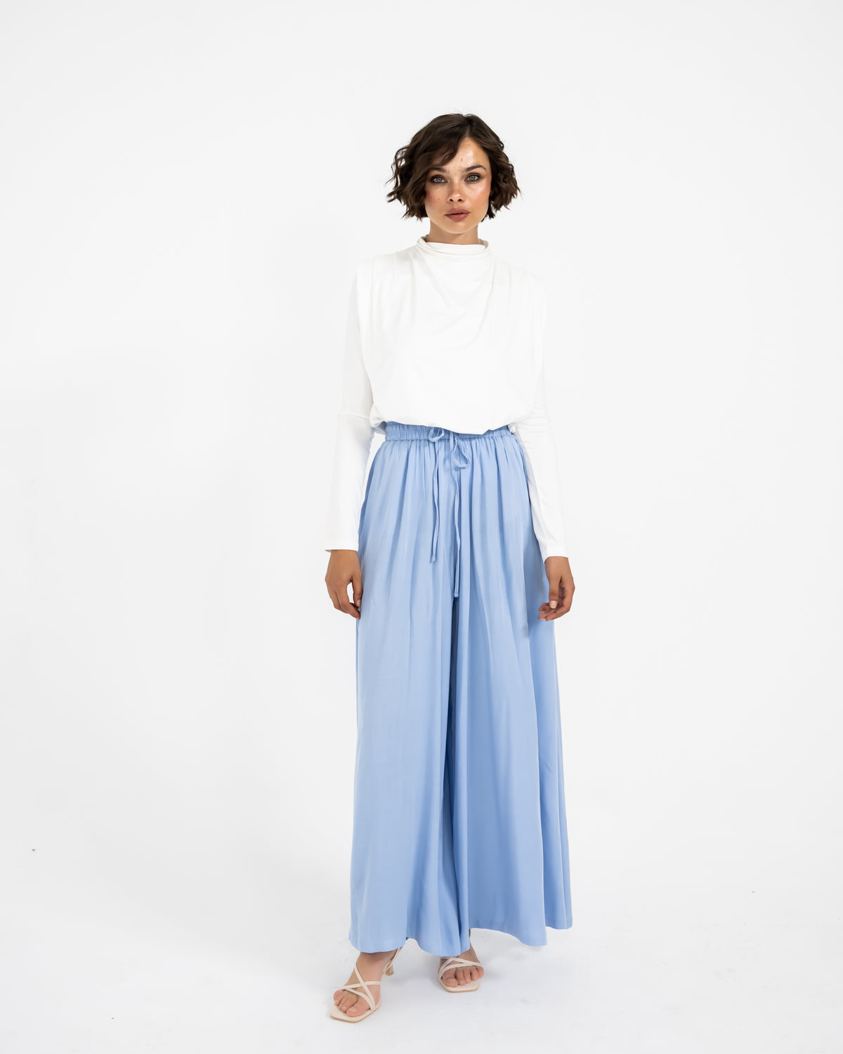 LINEN WIDE LEG PANT-BABY BLUE