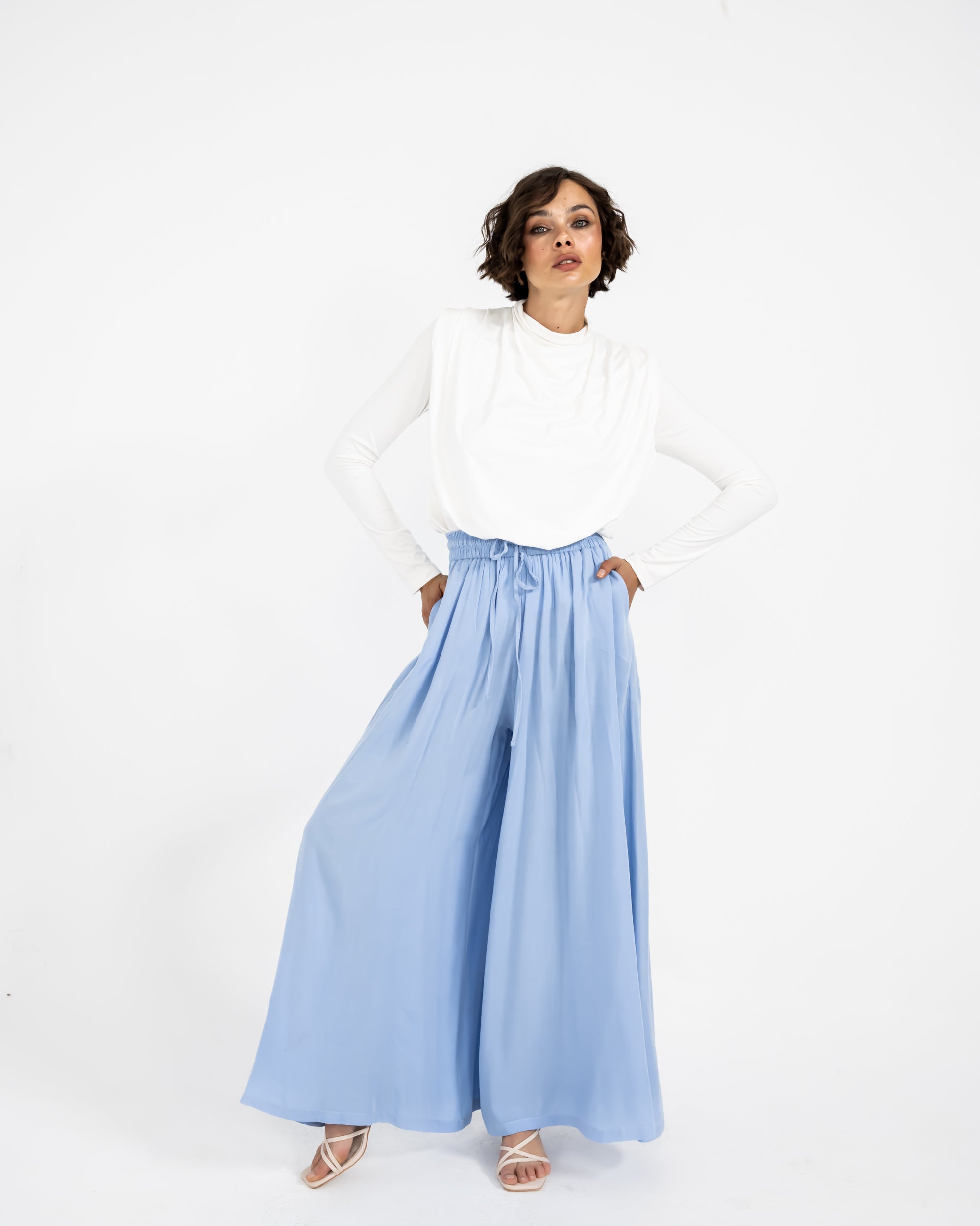 LINEN WIDE LEG PANT-BABY BLUE