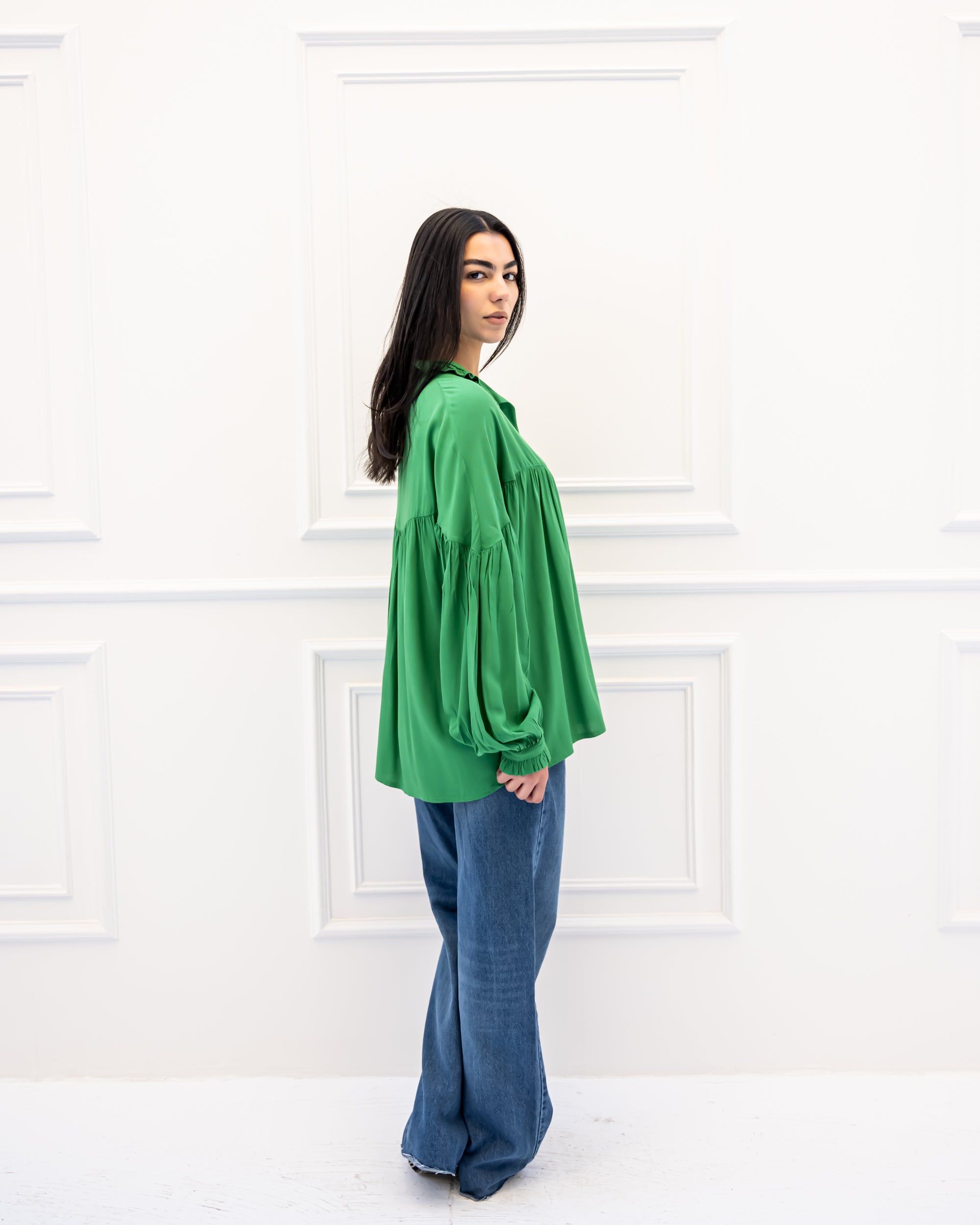 OVERSIZED COTTON BLOUSE -GREEN